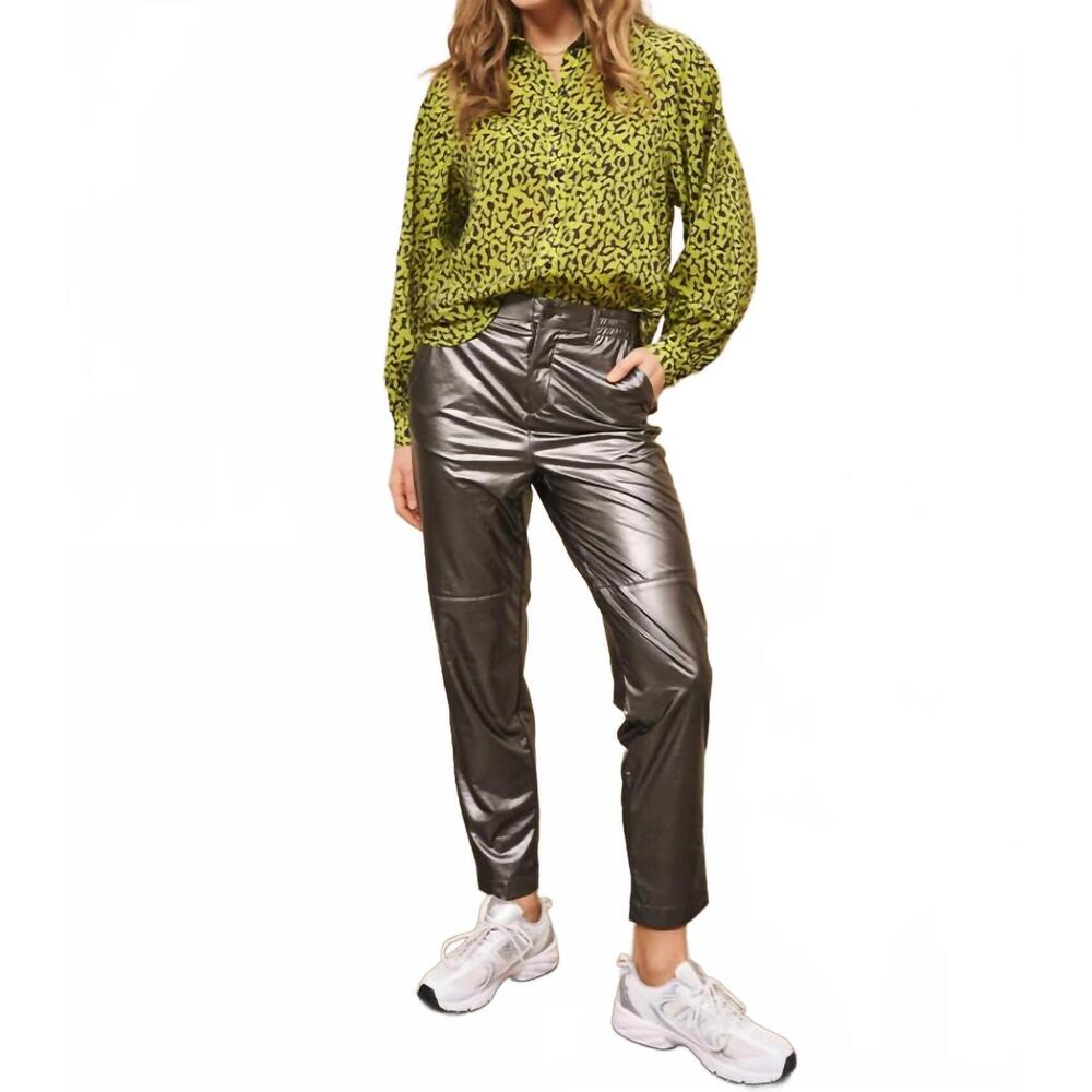 NEW ESQUALO metallic pullup trousers in grey metallic